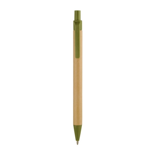 NATURA - Bolígrafo ecológico con detalles en color, sistema push, tinta negra. Cuerpo hecho de cartón reciclado