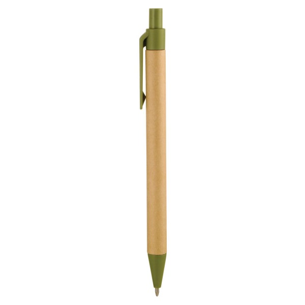 NATURA - Bolígrafo ecológico con detalles en color, sistema push, tinta negra. Cuerpo hecho de cartón reciclado