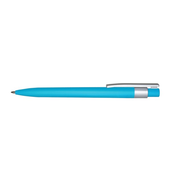 SICODELY - Bolígrafo plástico con detalles en plata, sistema push, tinta negra