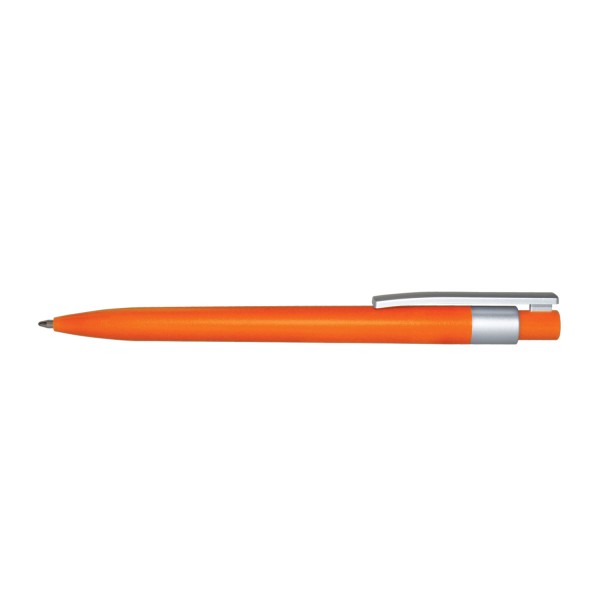 SICODELY - Bolígrafo plástico con detalles en plata, sistema push, tinta negra
